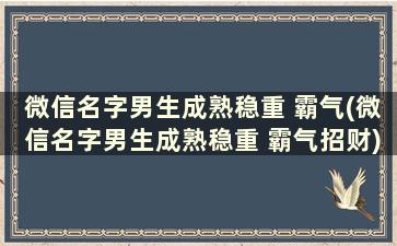 微信名字男生成熟稳重 霸气(微信名字男生成熟稳重 霸气招财)